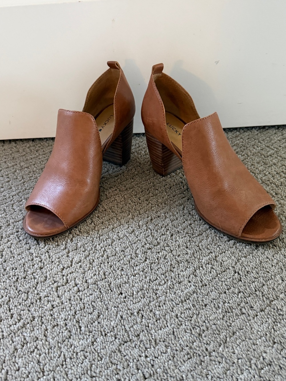 Lucky Brand Tan Open-Toe Block Heel Booties